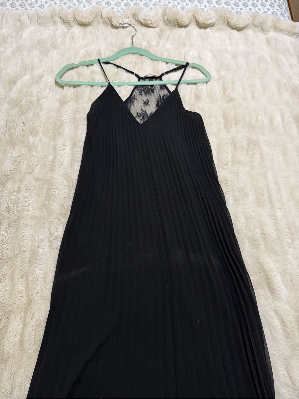 Victorias Secret Black Pleated Maxi Dress with Lace Detail Size Medium
